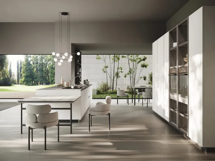 Cucina Design con isola Ménta in bilaminato opaco Grigio Emme di Miton