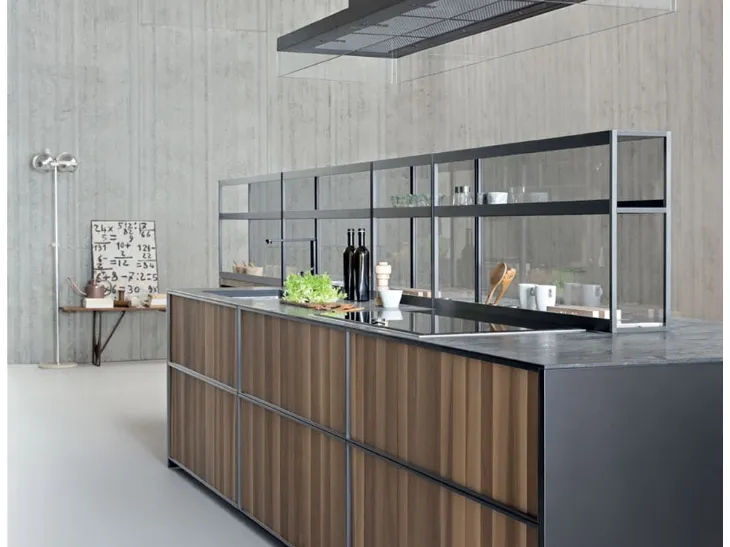 Cucina Design lineare in noce con top in pietra XP 04 di Zampieri Cucine